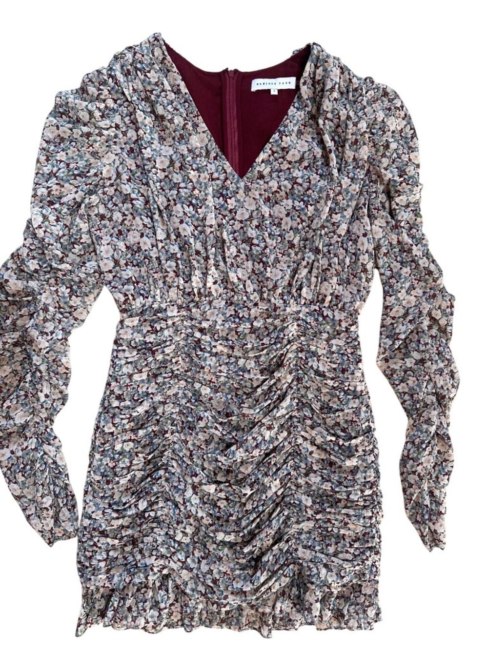 Floral Long Sleeve Ruched Mini Dress By Endless Rose Small Multicolor $120 MSRP
